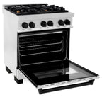 ZLINE Autograph Edition Legacy 30" Dual Fuel Range, 4.0 cu. ft. Electric Convection Oven, 4-Burner Gas Cooktop, Satin Stainless Steel with Matte Black Accents (RASZ-SN-30-MB)