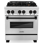 ZLINE Autograph 30 in. 4.0 cu. ft. Dual Fuel Range with Gas Cooktop and Electric Convection Oven in Stainless Steel with Black Matte Accents (RAZ-30-MB)