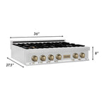 ZLINE Autograph 36" Legacy Gas Rangetop with 6 Burners and Porcelain Cooktop in Satin Stainless Steel with Champagne Bronze Accents, RTSZ-36-CB