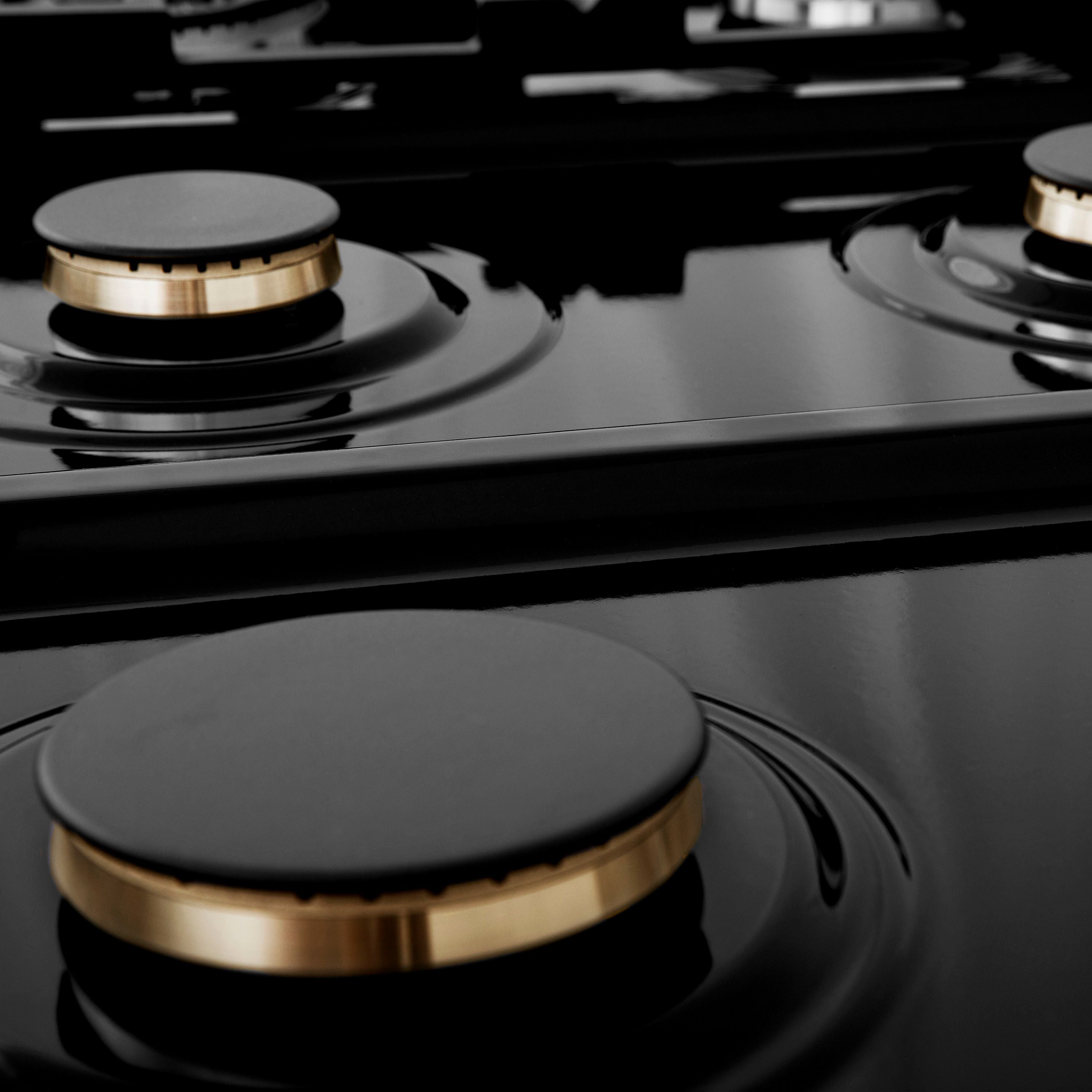 ZLINE Autograph 36" Legacy Gas Rangetop with 6 Burners and Porcelain Cooktop in Satin Stainless Steel with Matte Black Accents, RTSZ-36-MB