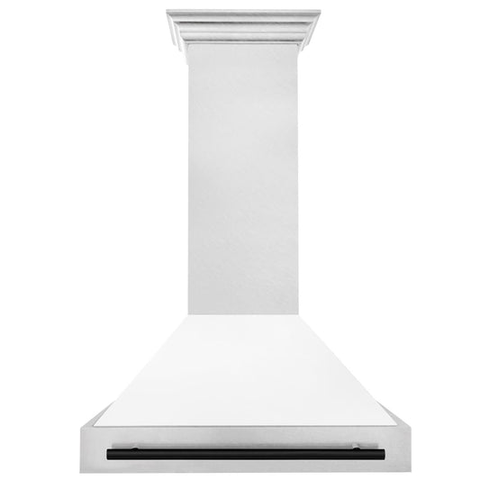 ZLINE 36 in Wall Mount Range Hood Satin Stainless Steel White Matte Shell 700 CFM Matte Black Handle (8654SNZ-WM36-MB)