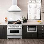 ZLINE 36 in Wall Mount Range Hood Satin Stainless Steel White Matte Shell 700 CFM Matte Black Handle (8654SNZ-WM36-MB)