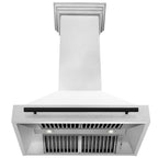 ZLINE 36 in Wall Mount Range Hood Satin Stainless Steel White Matte Shell 700 CFM Matte Black Handle (8654SNZ-WM36-MB)