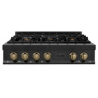 ZLINE Autograph Edition 36 Inch Gas Rangetop in Black Stainless Steel and Champagne Bronze Accents, RTBZ-36-CB