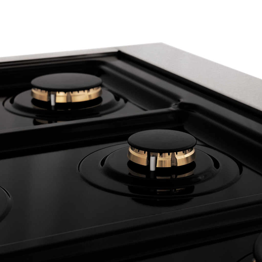 ZLINE Autograph 36" Legacy Gas Rangetop with 6 Burners and Porcelain Cooktop in Satin Stainless Steel with Polished Gold Accents, RTSZ-36-G