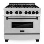 ZLINE Autograph Package - 36 In. Dual Fuel Range, Range Hood, Dishwasher in Stainless Steel with Matte Black Accent, 3AKP-RARHDWM36-MB