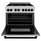 ZLINE Autograph Package - 36 In. Dual Fuel Range, Range Hood, Dishwasher in Stainless Steel with Matte Black Accent, 3AKP-RARHDWM36-MB