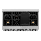 ZLINE Autograph Package - 48" Dual Fuel Range, Range Hood, Refrigerator with Water and Ice Dispenser, Dishwasher with Matte Black Accents