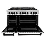 ZLINE Autograph Package - 48 In. Dual Fuel Range, Range Hood in Stainless Steel with Matte Black Accents, 2AKP-RARH48-MB
