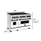 ZLINE Autograph Package - 48 In. Dual Fuel Range, Range Hood, Dishwasher in White Matte with Matte Black Accents, 3AKP-RAWMRHDWM48-MB