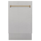 ZLINE Autograph 18" Tallac Series 3rd Rack Top Control Built-In Dishwasher with Satin Stainless Steel Panel and Champagne Bronze Handle, 51dBa, DWVZ-SN-18-CB