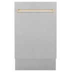 ZLINE Autograph 18" Tallac Series 3rd Rack Top Control Built-In Dishwasher with Satin Stainless Steel Panel and Polished Gold Handle, 51dBa, DWVZ-SN-18-G