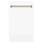 ZLINE Autograph Series 18 In. Dishwasher in White Matte with Champagne Bronze Handle, DWVZ-WM-18-CB