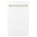 ZLINE Autograph Series 18 In. Dishwasher in White Matte with Gold Handle, DWVZ-WM-18-G