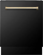 ZLINE Autograph Package - 30 In. Gas Range, Range Hood, Dishwasher in Black Stainless Steel with Gold Accent, 3AKP-RGBRHDWV30-G