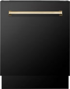 ZLINE Autograph Package - 36 In. Gas Range, Range Hood, Dishwasher in Black Stainless Steel with Gold Accents, 3AKP-RGBRHDWV36-G