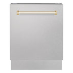 ZLINE Autograph 24" Tallac Series 3rd Rack Top Control Built-In Tall Tub Dishwasher with Satin Stainless Steel Panel and Polished Gold Handle, 51dBa, DWVZ-SN-24-G