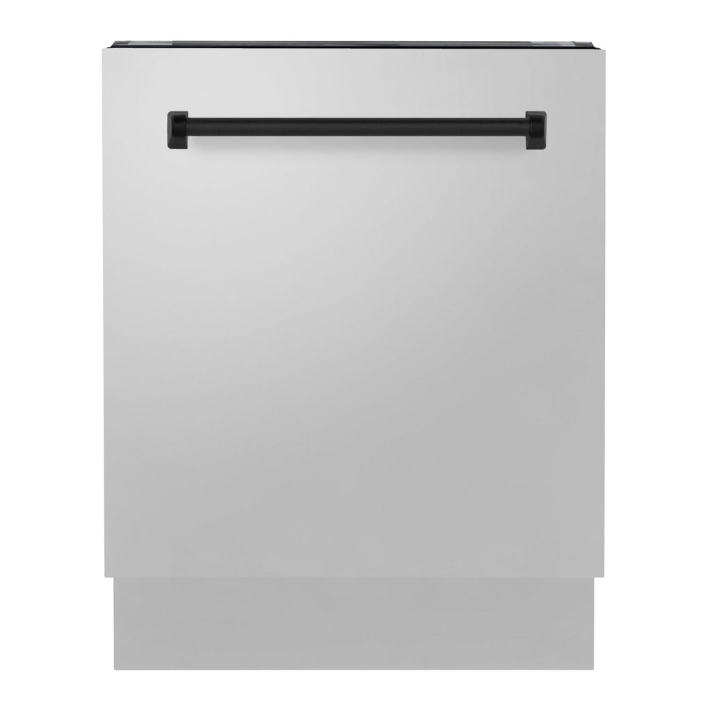ZLINE Autograph Matte Black Package - 36" Rangetop, 36" Range Hood, Dishwasher, Refrigerator with External Water and Ice Dispenser, Microwave Drawer
