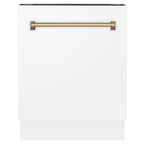 ZLINE Autograph Series 24 inch Tall Dishwasher in White Matte with Champagne Bronze Handle, DWVZ-WM-24-CB