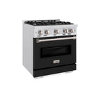 ZLINE 30 in. Dual Fuel Range 4.2 cu. ft. Gas Cooktop with 4 Burners & Electric Convection Oven Satin Stainless Steel with Black Matte Door (CDRS-BLM-30)