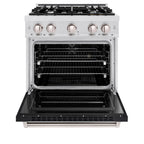 ZLINE 30 in. Dual Fuel Range 4.2 cu. ft. Gas Cooktop with 4 Burners & Electric Convection Oven Satin Stainless Steel with Black Matte Door (CDRS-BLM-30)