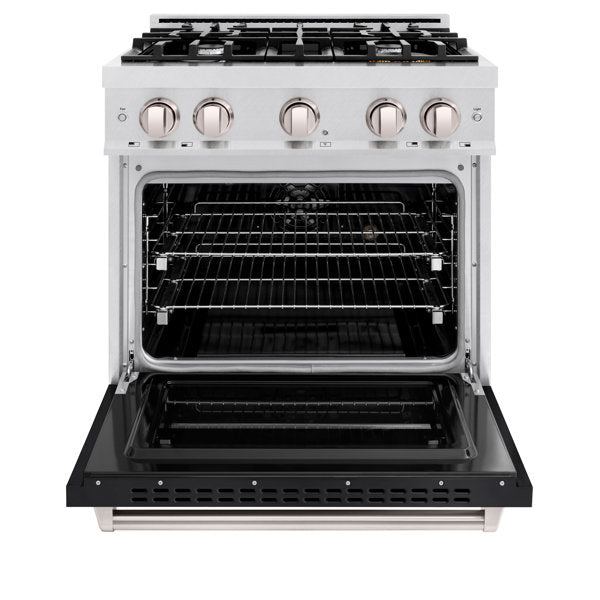 ZLINE 30 in. Dual Fuel Range 4.2 cu. ft. Gas Cooktop with 4 Burners & Electric Convection Oven Satin Stainless Steel with Black Matte Door (CDRS-BLM-30)