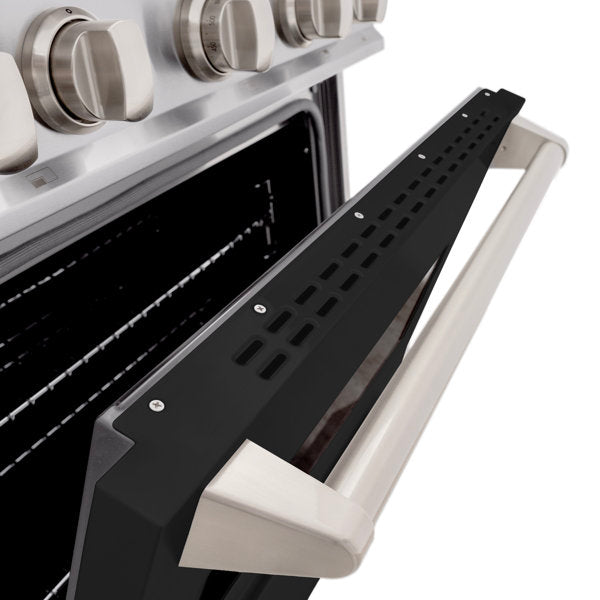 ZLINE 30 in. 4.2 cu. ft. Classic Dual Fuel Range with 4 Gas Burners and Electric Convection Oven in Stainless Steel with Black Matte Door (CDR-BLM-30)