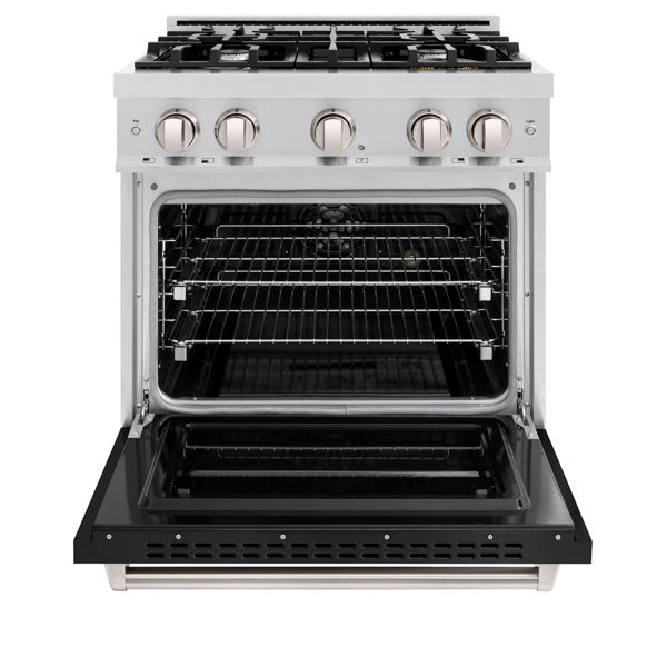ZLINE 30 in. 4.2 cu. ft. Classic Dual Fuel Range with 4 Gas Burners and Electric Convection Oven in Stainless Steel with Black Matte Door (CDR-BLM-30)