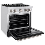 ZLINE 30 in. Classic Gas Range, 4 Burners, 4.2 cu. ft. Convection Gas Oven, Satin Stainless Steel with Black Matte Door (CGRS-BLM-30)