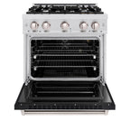 ZLINE 30 in. Classic Gas Range, 4 Burners, 4.2 cu. ft. Convection Gas Oven, Satin Stainless Steel with Black Matte Door (CGRS-BLM-30)