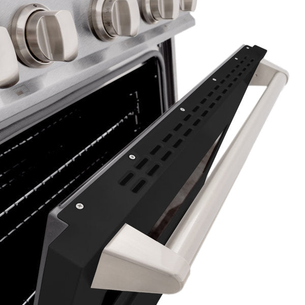 ZLINE 30 in. Classic Gas Range, 4 Burners, 4.2 cu. ft. Convection Gas Oven, Satin Stainless Steel with Black Matte Door (CGRS-BLM-30)