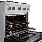 ZLINE 30 in. Classic Gas Range, 4 Burners, 4.2 cu. ft. Convection Gas Oven, Satin Stainless Steel with Black Matte Door (CGRS-BLM-30)