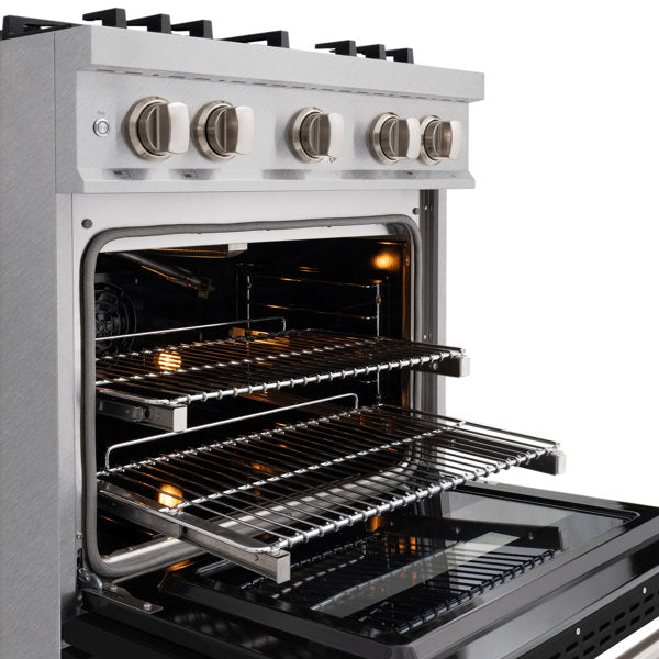 ZLINE 30 in. Classic Gas Range, 4 Burners, 4.2 cu. ft. Convection Gas Oven, Satin Stainless Steel with Black Matte Door (CGRS-BLM-30)