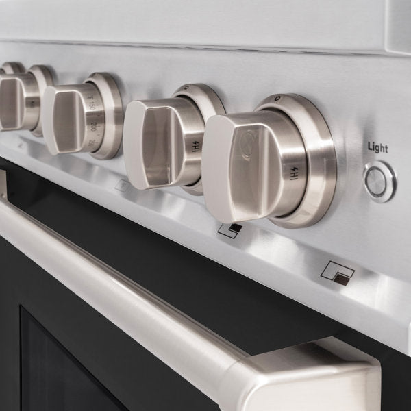 ZLINE 30 in. Classic Gas Range, 4 Burners, 4.2 cu. ft. Convection Gas Oven, Satin Stainless Steel with Black Matte Door (CGRS-BLM-30)