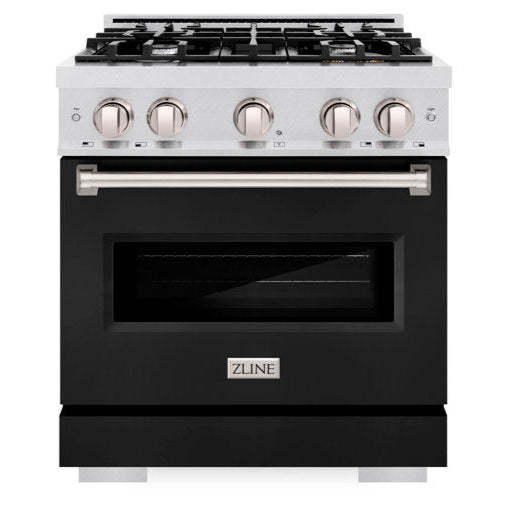 ZLINE 30 in. Classic Gas Range, 4 Burners, 4.2 cu. ft. Convection Gas Oven, Satin Stainless Steel with Black Matte Door (CGRS-BLM-30)