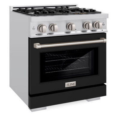 ZLINE 30-Inch Select Gas Range, 4 Burners, 4.2 cu. ft. Convection Oven, Stainless Steel with Black Matte Door (HGR-BLM-30)