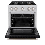 ZLINE 30-Inch Select Gas Range, 4 Burners, 4.2 cu. ft. Convection Oven, Stainless Steel with Black Matte Door (HGR-BLM-30)