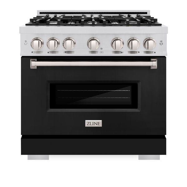 ZLINE 36 in. Classic Dual Fuel Range with 6 Gas Burners and 5.2 cu. ft. Electric Convection Oven in Stainless Steel with Black Matte Door (CDR-BLM-36)