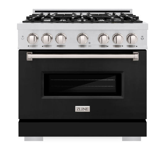 ZLINE 36 in. Classic Dual Fuel Range with 6 Gas Burners and 5.2 cu. ft. Electric Convection Oven in Stainless Steel with Black Matte Door (CDR-BLM-36)