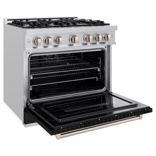 ZLINE 36 in. Gas Range 5.2 cu. ft. 6 Burner Stainless Steel with Black Matte Door (CGR-BLM-36)