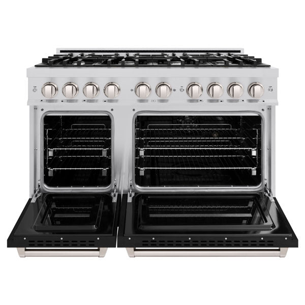 ZLINE 48 in. 6.7 cu. ft. Classic Dual Fuel Range with Double Oven and 8 Burners in Stainless Steel with Black Matte Doors (CDR-BLM-48)