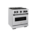 ZLINE 30 in. Gas Range 4.2 cu. ft. 4 Burner Convection Oven Satin Stainless Steel with Matte Black Accents (CGRSZ-30-MB)