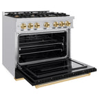 ZLINE 36 in. Dual Fuel Range 5.2 cu. ft. 6 Burner Gas Cooktop Electric Convection Oven Stainless Steel Black Matte Door Polished Gold Accents (CDRZ-BLM-36-G)
