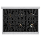 ZLINE Autograph Edition 36 in. Dual Fuel Range with 6 Gas Burners and Electric Convection Oven, Stainless Steel with Black Matte Door and Champagne Bronze Accents (CDRZ-BLM-36-CB)
