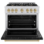 ZLINE Autograph Edition 36 in. Dual Fuel Range with 6 Gas Burners and Electric Convection Oven, Stainless Steel with Black Matte Door and Champagne Bronze Accents (CDRZ-BLM-36-CB)