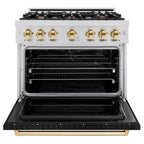 ZLINE 36 in. Dual Fuel Range 5.2 cu. ft. 6 Burner Gas Cooktop Electric Convection Oven Stainless Steel Black Matte Door Polished Gold Accents (CDRZ-BLM-36-G)