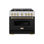 ZLINE 36 in. Classic Gas Range 5.2 cu. ft. 6 Burners Stainless Steel with Black Matte Door and Champagne Bronze Accents (CGRZ-BLM-36-CB)