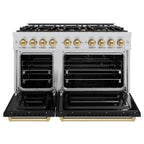 ZLINE Autograph Edition 48 in. 6.7 cu. ft. Double Oven Dual Fuel Range with 8 Gas Burners in Stainless Steel with Black Matte Doors and Champagne Bronze Accents (CDRZ-BLM-48-CB)