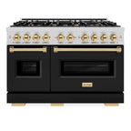ZLINE 48 in. Double Oven Gas Range 6.7 cu. ft. 8 Burner Cooktop Stainless Steel with Black Matte Doors and Polished Gold Accents (CGRZ-BLM-48-G)