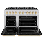 ZLINE 48 in. Double Oven Gas Range 6.7 cu. ft. 8 Burner Cooktop Stainless Steel with Black Matte Doors and Polished Gold Accents (CGRZ-BLM-48-G)